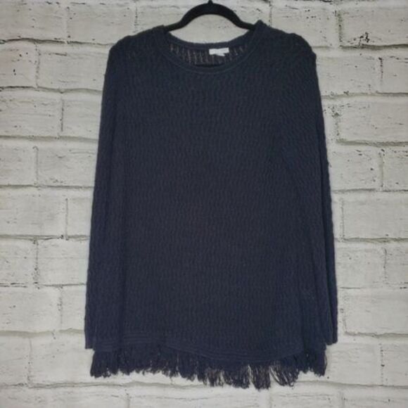 J. Jill Knit Fringe Black Long Sleeve Sweater Womens Petite Medium PM - Picture 2 of 8